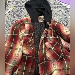 Men's Red Plaid Flannel Hooded Jacket